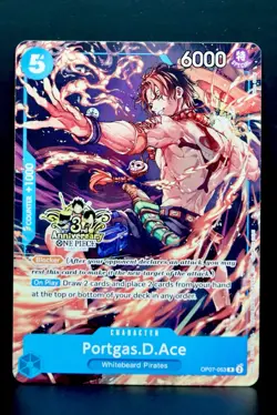 One Piece Portgas D Ace OP07-053 3RD Anniversary Card English Near Mint - Image 1