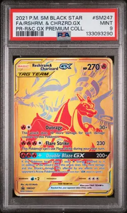2021 POKEMON SM BLACK STAR PROMO #SM247 FULL ART/RESHIRAM & CHARIZARD GX PSA 9 - Image 1