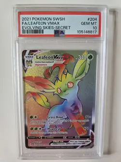 PSA 10 - Pokemon Leafeon Vmax - Evolving Skies -204/203 -Secret Rare Rainbow TCG - Image 1