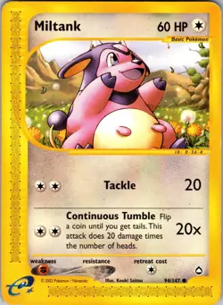 Miltank 94/147 Common Aquapolis Pokemon Damaged - Image 1