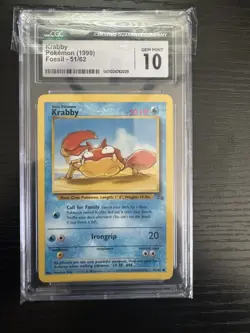 1999 Pokemon Fossil Krabby #51 CGC 10 GEM MINT - Image 1