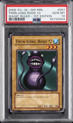2002 YU-GI-OH! MRL-MAGIC RULER 1ST EDITION #057 TWIN LONG RODS #2 PSA 10 - Image 1