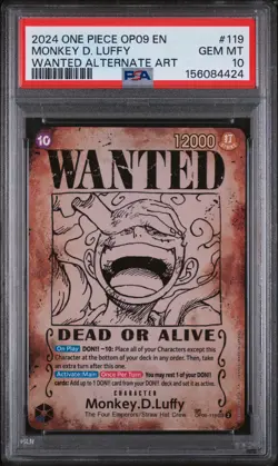 PSA 10 Monkey D. Luffy OP09 #119 Luffy Gear 5 Wanted Poster ONE PIECE ENGLISH - Image 1