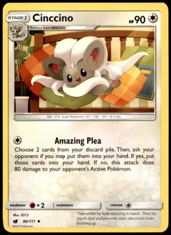 Cinccino 86/111 Uncommon Crimson Invasion Pokemon Lightly Played - Image 1
