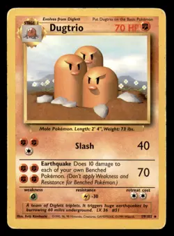 Dugtrio 19/102 Rare Base Set Unlimited Pokemon Moderately Played - Image 1