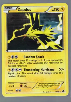 ZAPDOS 41/99 HOLO RARE NEXT DESTINIES 2012 POKEMON HOLO RARE SMALL CREASE - Image 1
