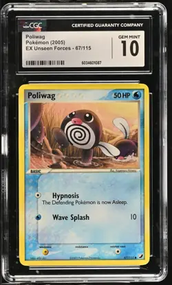 Pokemon TCG Poliwag EX Unseen Forces 67/115 Regular CGC 10 Gem Mint 2005 - Image 1
