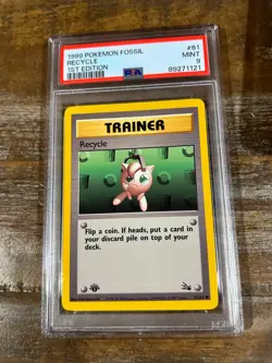 Pokemon 1999 Fossil Trainer RECYCLE 1st Edition #61 PSA 9 Mint RARE - Image 1