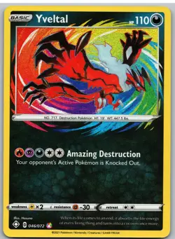 Yveltal 046/072 Amazing Rare Shining Fates Pokemon Holo - Image 1