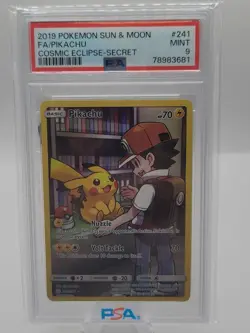 2019 Pokemon Sun & Moon Cosmic Eclipse Pikachu Full Art Secret Fa PSA 9 #241 - Image 1