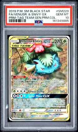 2019 POKEMON SM BLACK STAR PROMO #SM229 FULL ART/VENUSAUR & SNIVY GX PSA 10 - Image 1