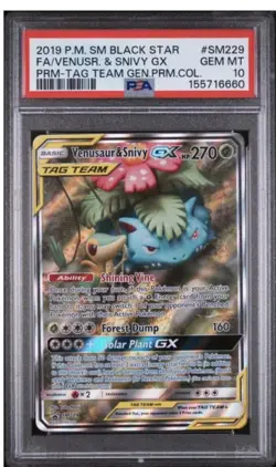 2019 POKEMON SM BLACK STAR PROMO #SM229 FULL ART/VENUSAUR & SNIVY GX PSA 10 - Image 1
