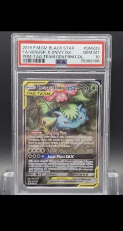 2019 POKEMON SM BLACK STAR PROMO #SM229 FULL ART/VENUSAUR & SNIVY GX PSA 10 - Image 3
