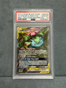 2019 POKEMON SM BLACK STAR PROMO #SM229 FULL ART/VENUSAUR & SNIVY GX PSA 10 - Image 1