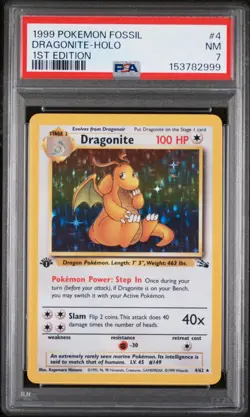 1999 POKEMON FOSSIL 1ST EDITION #4 DRAGONITE-HOLO PSA 7 - Image 1