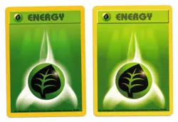 Pokemon Cards (x2): Leaf Grass Energy SHADOWLESS & SHADOW 99/102 Base Set! - Image 1