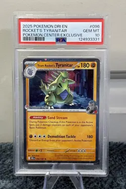 POKEMON CENTER PSA 10 Team Rocket's Tyranitar 096/182 Cosmos Stamped Promo Card - Image 1