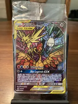 Pokemon TCG Moltres Zapdos Articuno GX SM210 Stained Glass Promo Card Sealed - Image 1