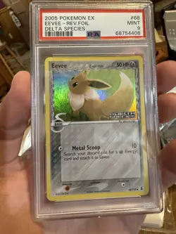 2005 POKEMON EX DELTA SPECIES #68 EEVEE-REVERSE FOIL PSA 9 Stamped - Image 1