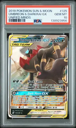 2019 POKEMON SUN & MOON UNIFIED MINDS #125 UMBREON & DARKRAI GX PSA 10 - Image 1