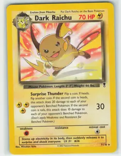 2002 Pokemon, Legendary Collection, #7/110 Dark Raichu, Deck Exclusive Rare LP - Image 1