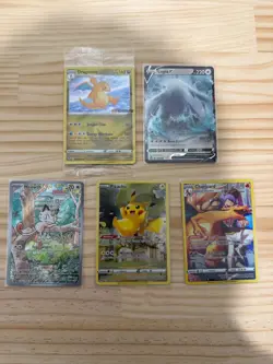 Pokemon TCG 5 Card Bundle Charizard Pikachu Lugia V Dragonite Promo Meowth Holo - Image 1