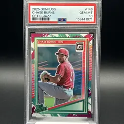 2025 Donruss Optic Jazz #146 Chase Burns PSA 10 POP 1 SSP - Image 1