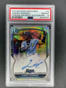 2023 Bowman Mega Box Junior Caminero Chrome Prospect Autograph PSA 10 GEM MINT - Image 1