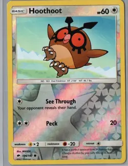 Hoothoot 106/147 Common Burning Shadows Pokemon Reverse Holo Near Mint - Image 1