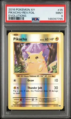 2016 POKEMON XY EVOLUTIONS #35 PIKACHU-REVERSE FOIL PSA 9 - Image 1