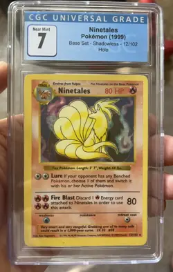 CGC 7 Near Mint NM Ninetales 1999 Base Set 12/102 Holo Shadowless Pokemon Card - Image 1
