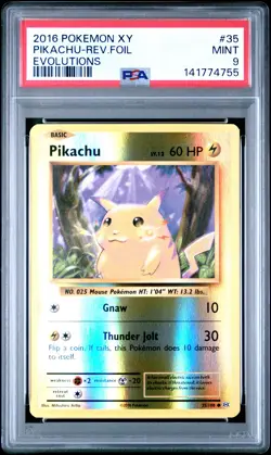 2016 POKEMON XY EVOLUTIONS #35 PIKACHU-REVERSE FOIL PSA 9 - Image 1
