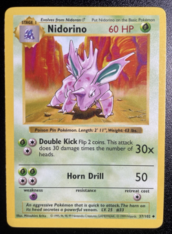 Nidorino 37/102 Base Set Shadowless Pokemon Card LP - Image 1