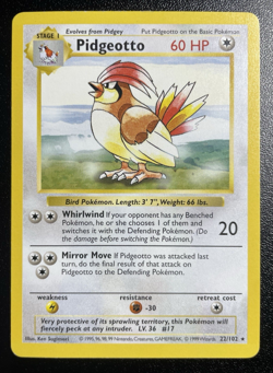Pidgeotto 22/102 Shadowless Base Set Pokemon Card MP - Image 1