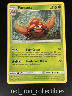 Parasect 5/149 Rare Sun & Moon Base Pokemon Card 2017 - Image 1