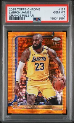2025-26 Topps Chrome LeBron James Pulsar Orange Refractor #/25 PSA 10 GEM MINT - Image 1