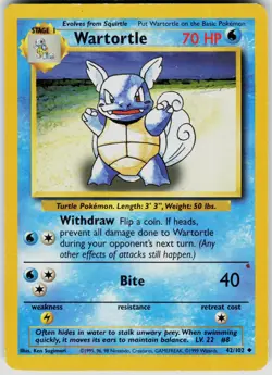 Wartortle 42/102 Uncommon Base Set Unlimited Pokemon Moderately Played - Image 1