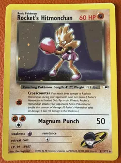 Pokemon TCG Rocket's Hitmonchan Gym Heroes 11/132 Unlimited Holo Rare Near Mint - Image 1