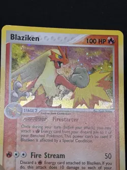Pokemon TCG Blaziken Holo Rare Card Ruby and Sapphire 2003 3/109 SWIRL LP - Image 3