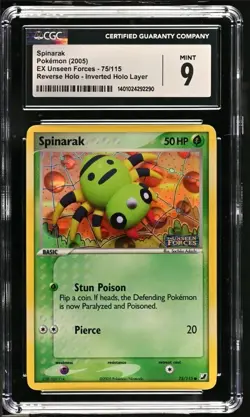 Graded CGC 9 Spinarak Reverse Holo #75/115 EX Unseen Forces Pokemon TCG Pop 9 - Image 1