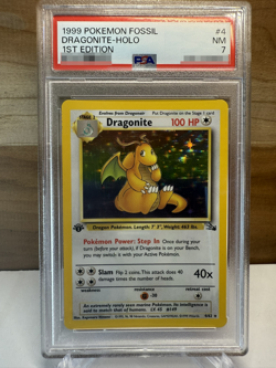 1999 POKEMON FOSSIL 1ST EDITION #4 DRAGONITE - HOLO PSA 7 - Image 1