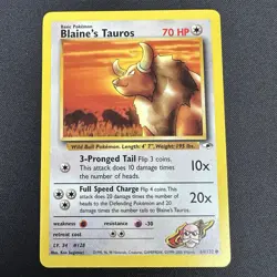 Blaine's Tauros 64/132 Gym Heroes Common Pokemon TCG Card - NM - Image 1