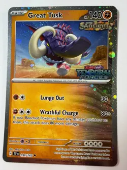 Great Tusk 096/162 Cosmo Holo Temporal Forces Stamped Promo Pokemon Card - Image 1