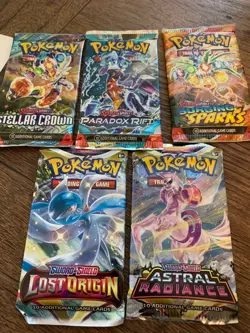 5 PACK LOT POKEMON BOOSTER PACKS LOST ORIGIN, ASTRAL RADIANCE, PARADOX RIFT - Image 1