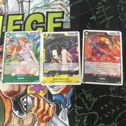 One Piece TCG Promo Cards P-115 Boa Hancock P-102 Nami P105 Sabo Set of 3 - Image 1