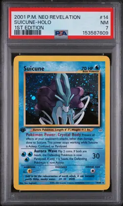 2001 POKEMON NEO REVELATION 1ST EDITION #14 SUICUNE-HOLO PSA 7 - Image 1
