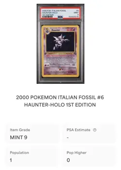 POP 1 Pokemon Italian Fossil Haunter Holo PSA 9 Ita 6/62 First Edition 1 Ed - Image 2