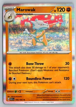 Pokemon TCG Marowak #105/165 SV: Scarlet & Violet 151 Rare, Holo - Image 1