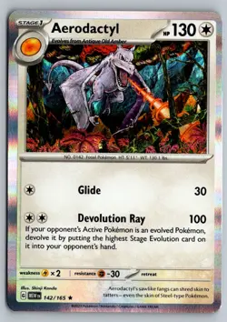 Pokemon TCG Aerodactyl #142/165 SV: Scarlet & Violet 151 Rare, Holo - Image 1