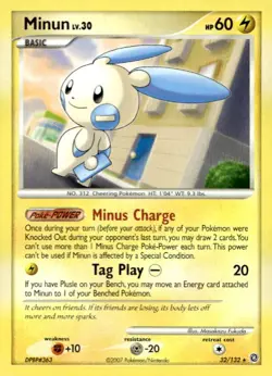 Minun 32/132 Rare Secret Wonders Pokemon Lightly Played - Image 1